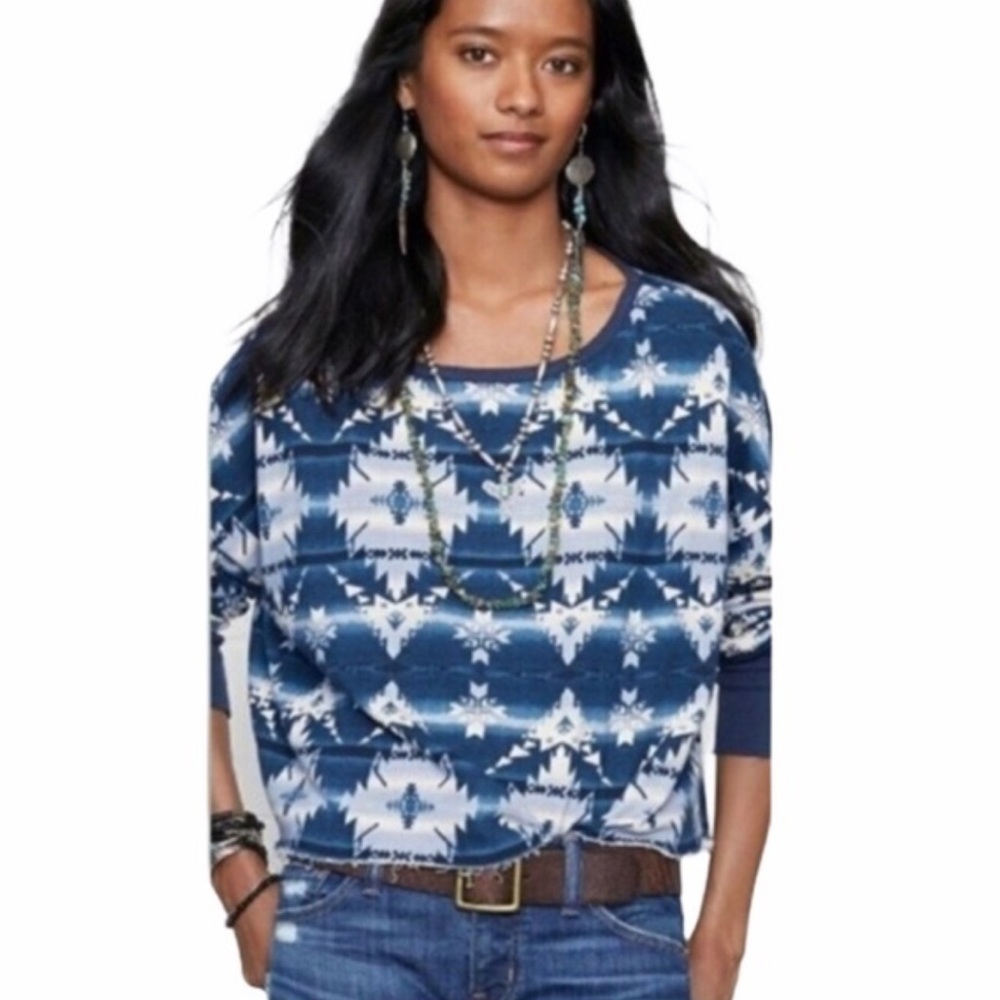 DENIM & SUPPLY RALPH LAUREN Aztec Cropped Long Sleeve Oversized Sweater​​​​​